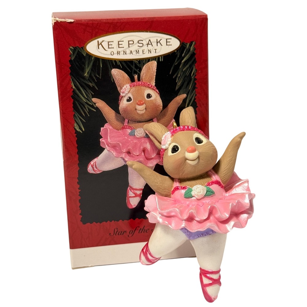 1996 Hallmark Keepsake Ornament Star of the Year Bunny Ballerina Nina Aube Box